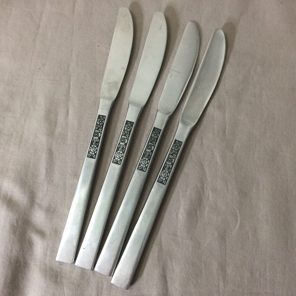 Stanley Roberts Debutante Japan Stainless Dinner Knives Set of 4 Vintage Floral